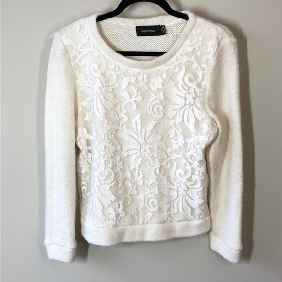 MINKPINK White Lace 15% Wool Sweater - sz XS - Picture 2 of 10